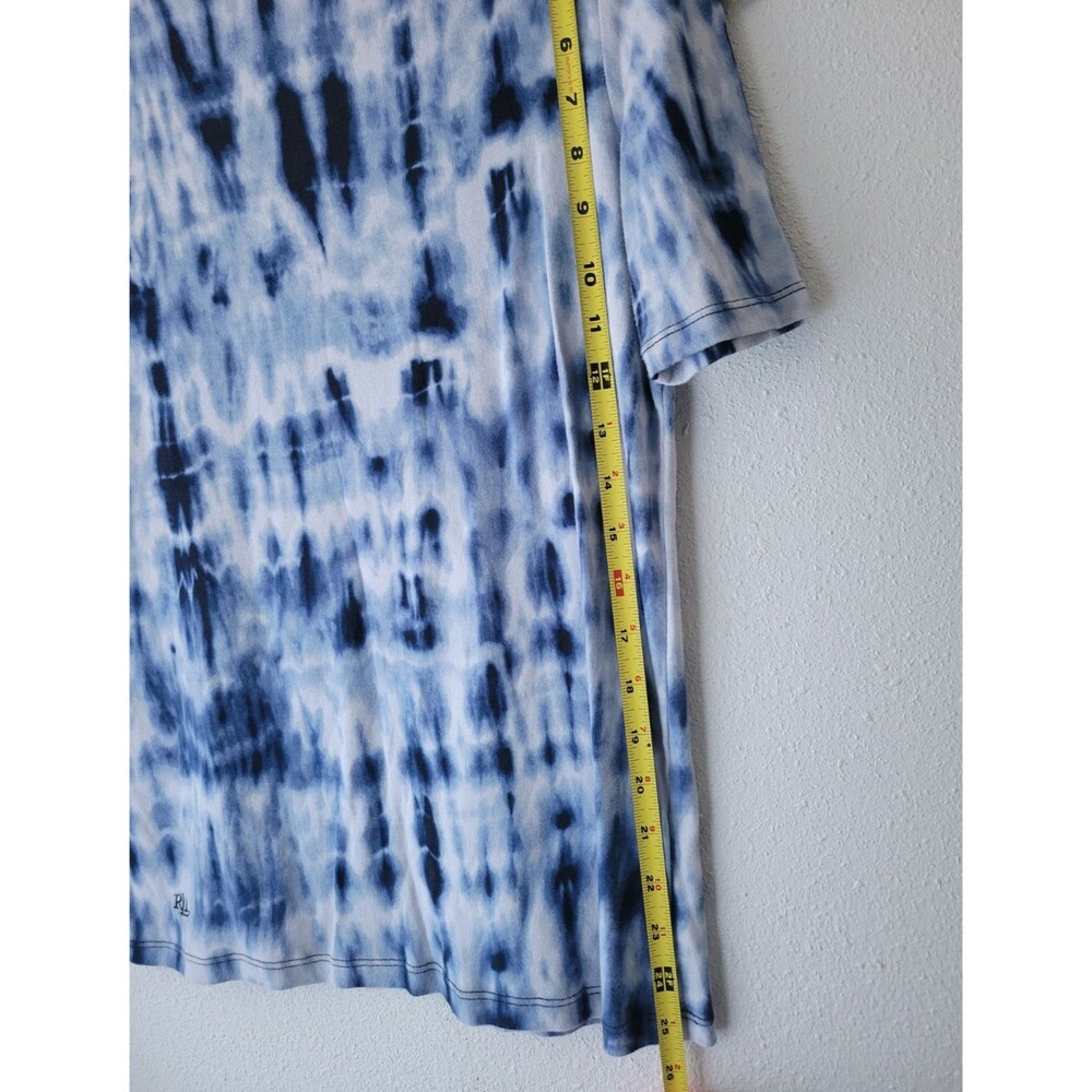 Lauren Ralph Lauren Blue Tie Dye Top Womens Large 100% Cotton Shibori Shirt - Picture 7 of 8